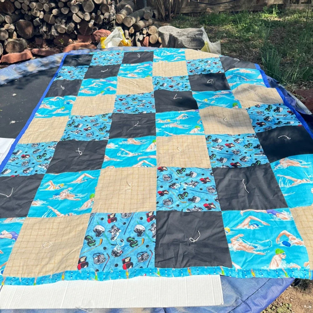 Handmade Sports Patchwork Quilt Swimming‎ Blue Reversible Blanket 60x80